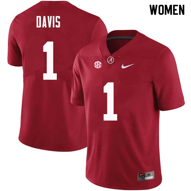 Alabama Crimson Tide Women's Ben Davis #1 Crimson NCAA Nike Authentic Stitched College Football Jersey MY16O20ZH